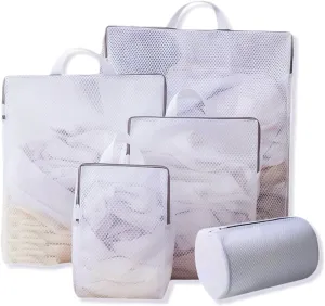 5-Size Mesh Laundry Bags with Handles for Delicates, Honeycomb Wash Bags for Bras/Sweaters/Bedding, Hidden Zipper Garment Protector