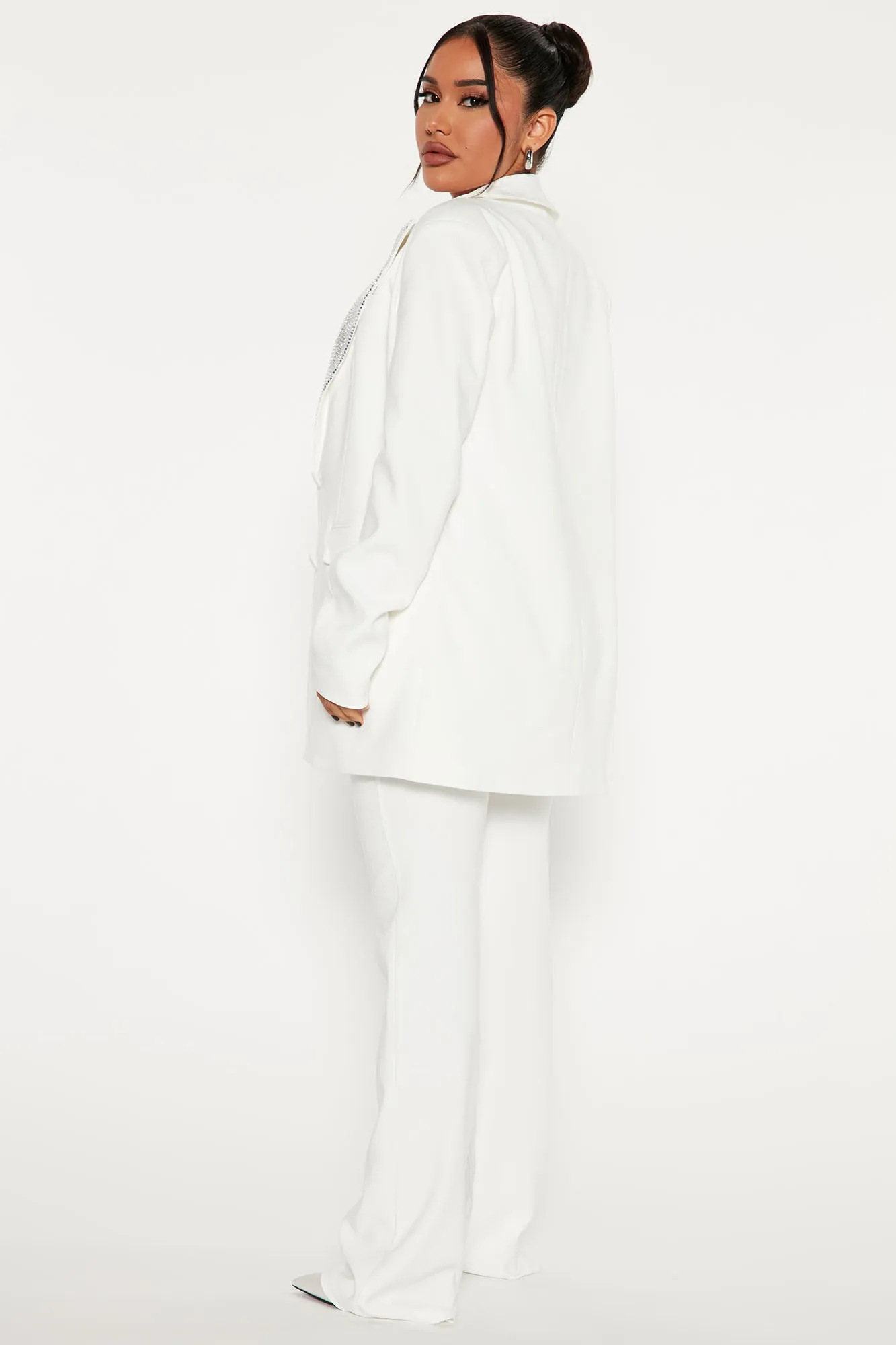 A Power Move Embellished Blazer Pant Set - White