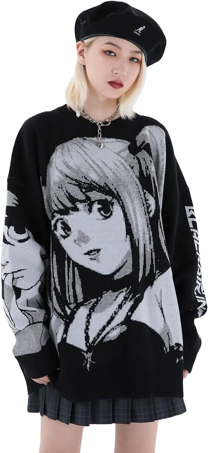 Anime Girl Figure Sweater Graphic Long Sleeve Oversize Knitwear Sweatshirt Unisex 3D