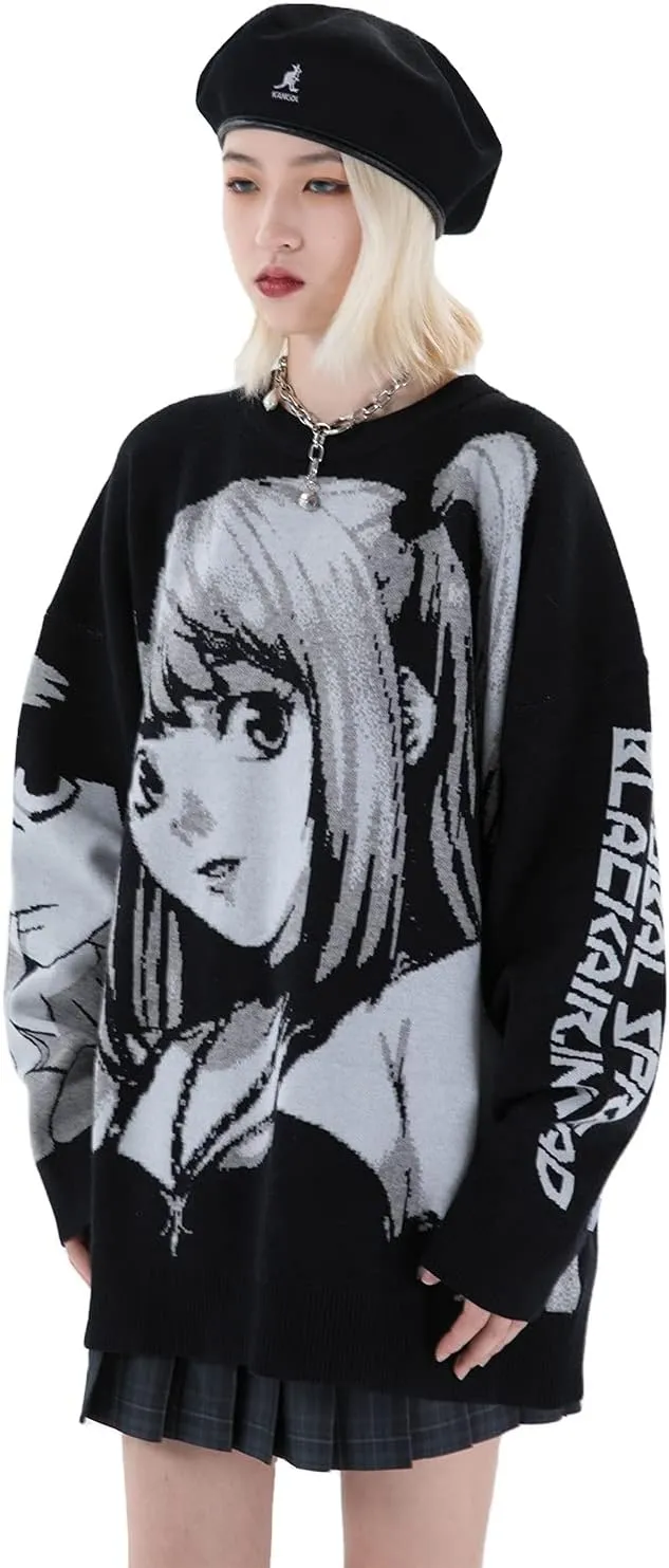 Anime Girl Figure Sweater Graphic Long Sleeve Oversize Knitwear Sweatshirt Unisex 3D