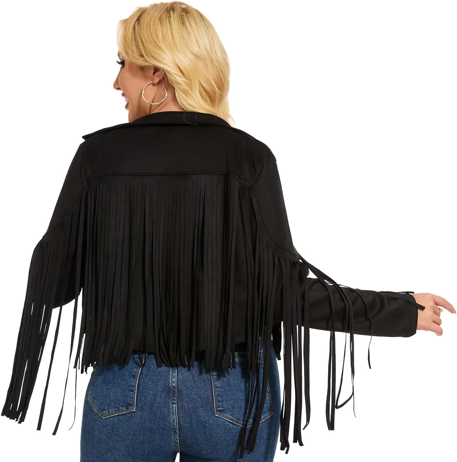 ATAMET 70s Women's Fringe Faux Suede Leather Jackets 60s Party Costume, Halloween 2025 Fashion Tassel Motorcycle Coats