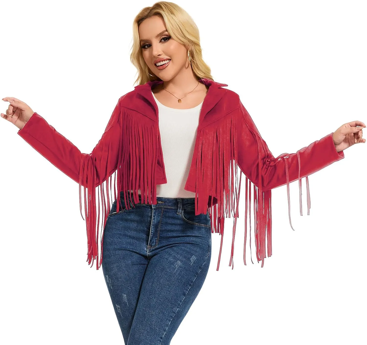 ATAMET 70s Women's Fringe Faux Suede Leather Jackets 60s Party Costume, Halloween 2025 Fashion Tassel Motorcycle Coats