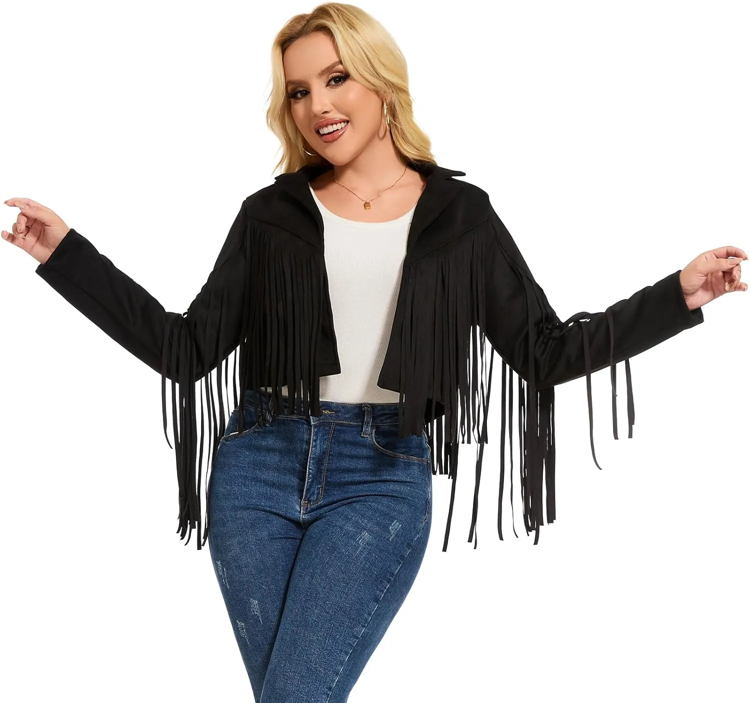ATAMET 70s Women's Fringe Faux Suede Leather Jackets 60s Party Costume, Halloween 2025 Fashion Tassel Motorcycle Coats