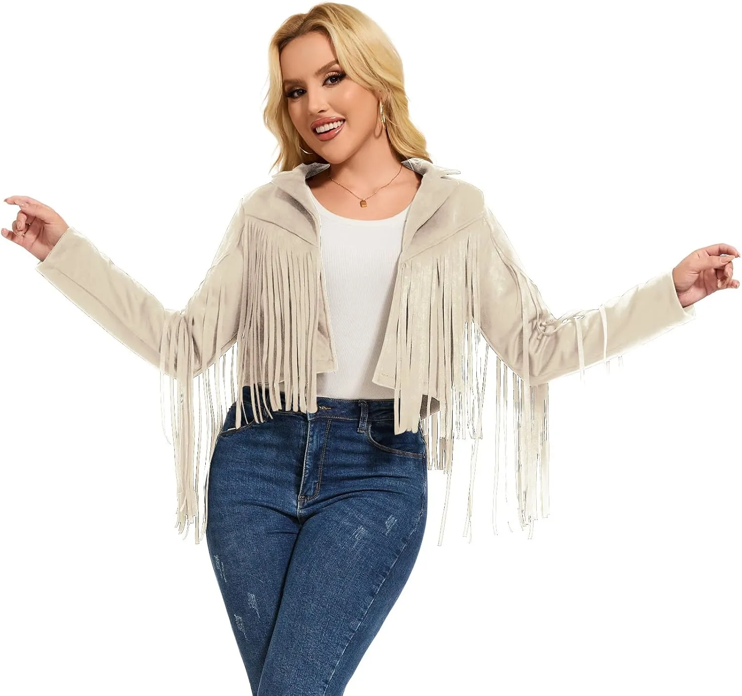 ATAMET 70s Women's Fringe Faux Suede Leather Jackets 60s Party Costume, Halloween 2025 Fashion Tassel Motorcycle Coats