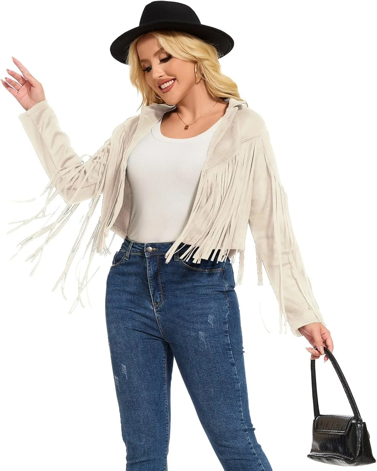 ATAMET 70s Women's Fringe Faux Suede Leather Jackets 60s Party Costume, Halloween 2025 Fashion Tassel Motorcycle Coats