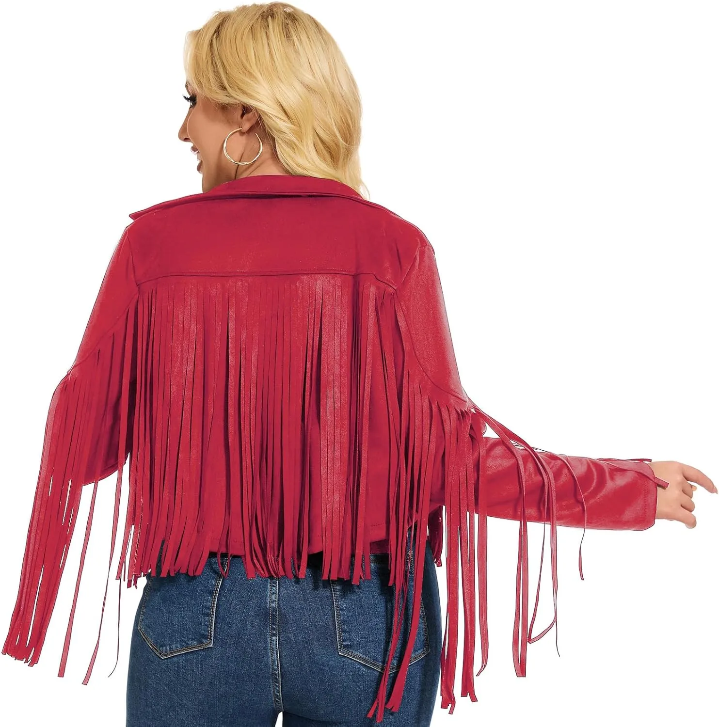 ATAMET 70s Women's Fringe Faux Suede Leather Jackets 60s Party Costume, Halloween 2025 Fashion Tassel Motorcycle Coats