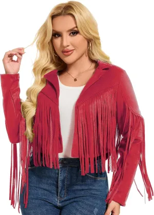 ATAMET 70s Women's Fringe Faux Suede Leather Jackets 60s Party Costume, Halloween 2025 Fashion Tassel Motorcycle Coats