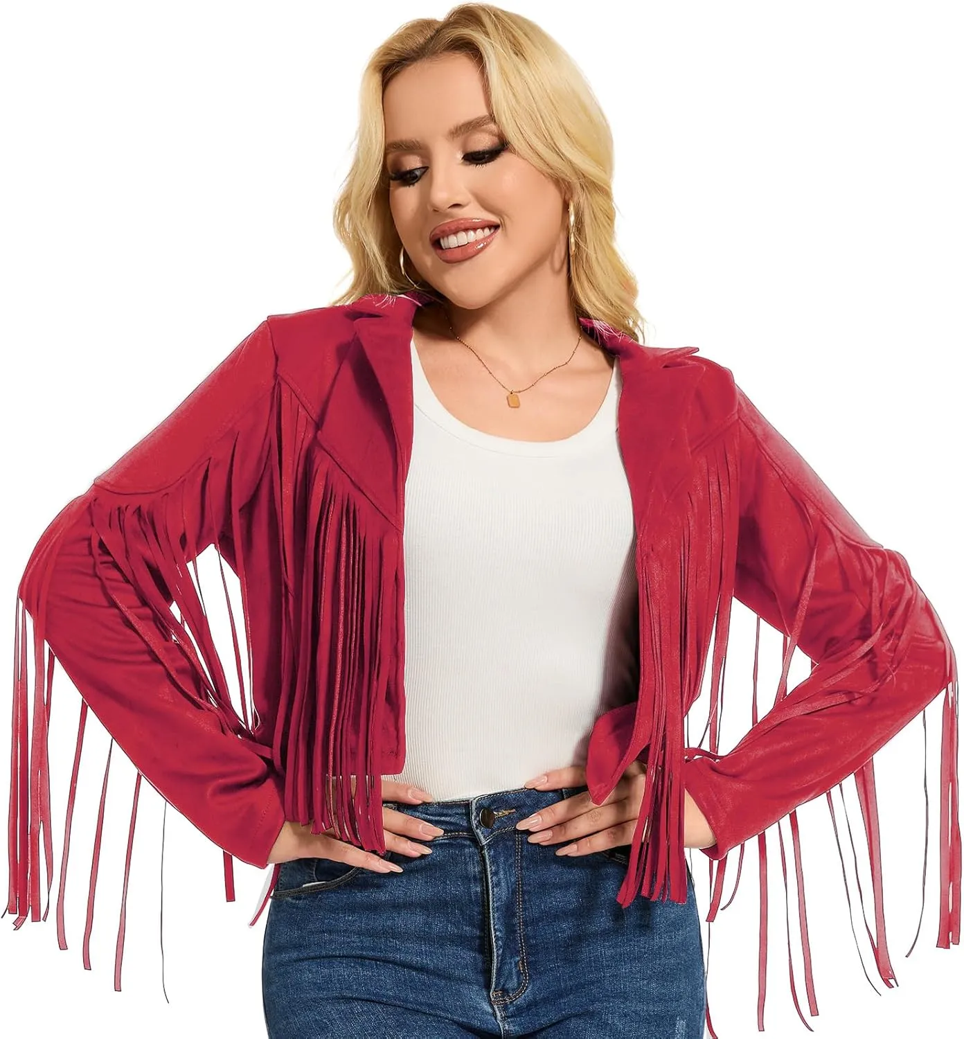 ATAMET 70s Women's Fringe Faux Suede Leather Jackets 60s Party Costume, Halloween 2025 Fashion Tassel Motorcycle Coats