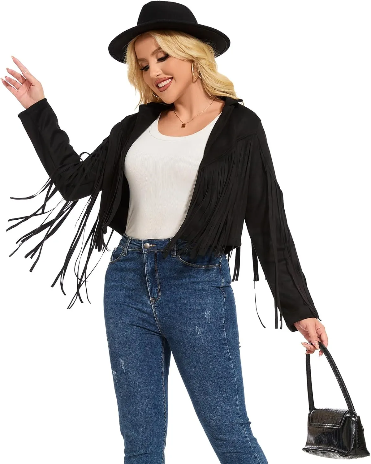ATAMET 70s Women's Fringe Faux Suede Leather Jackets 60s Party Costume, Halloween 2025 Fashion Tassel Motorcycle Coats