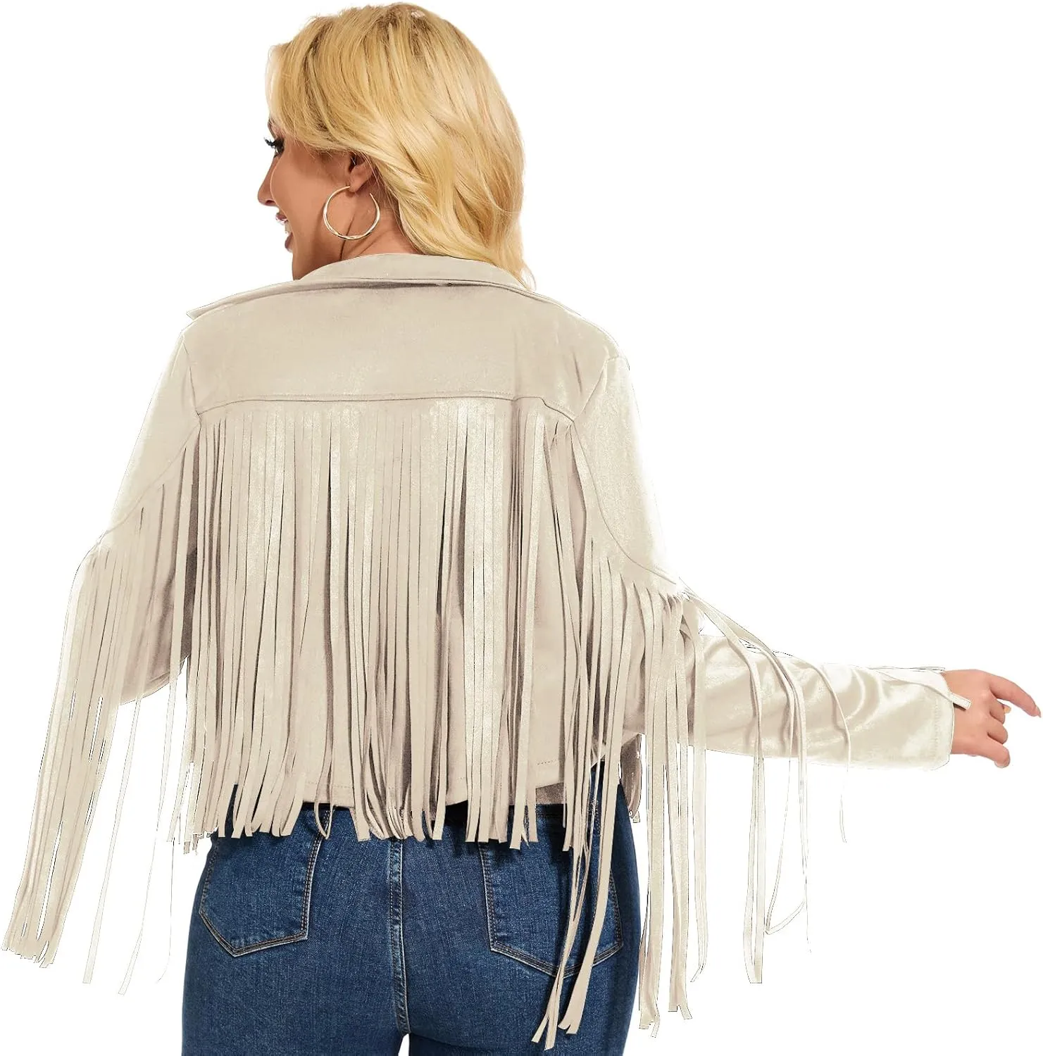 ATAMET 70s Women's Fringe Faux Suede Leather Jackets 60s Party Costume, Halloween 2025 Fashion Tassel Motorcycle Coats