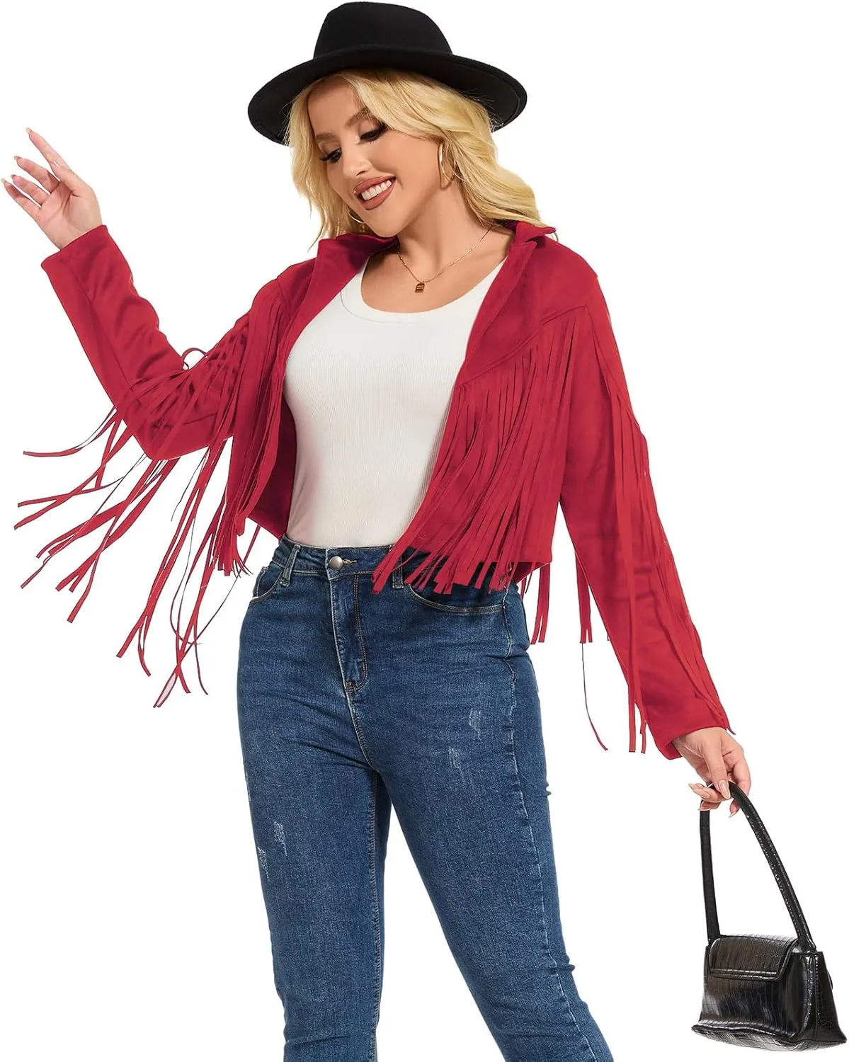 ATAMET 70s Women's Fringe Faux Suede Leather Jackets 60s Party Costume, Halloween 2025 Fashion Tassel Motorcycle Coats