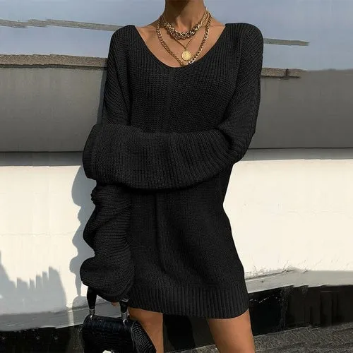 Autumn Winter Loose Knitted Sweater Dress
