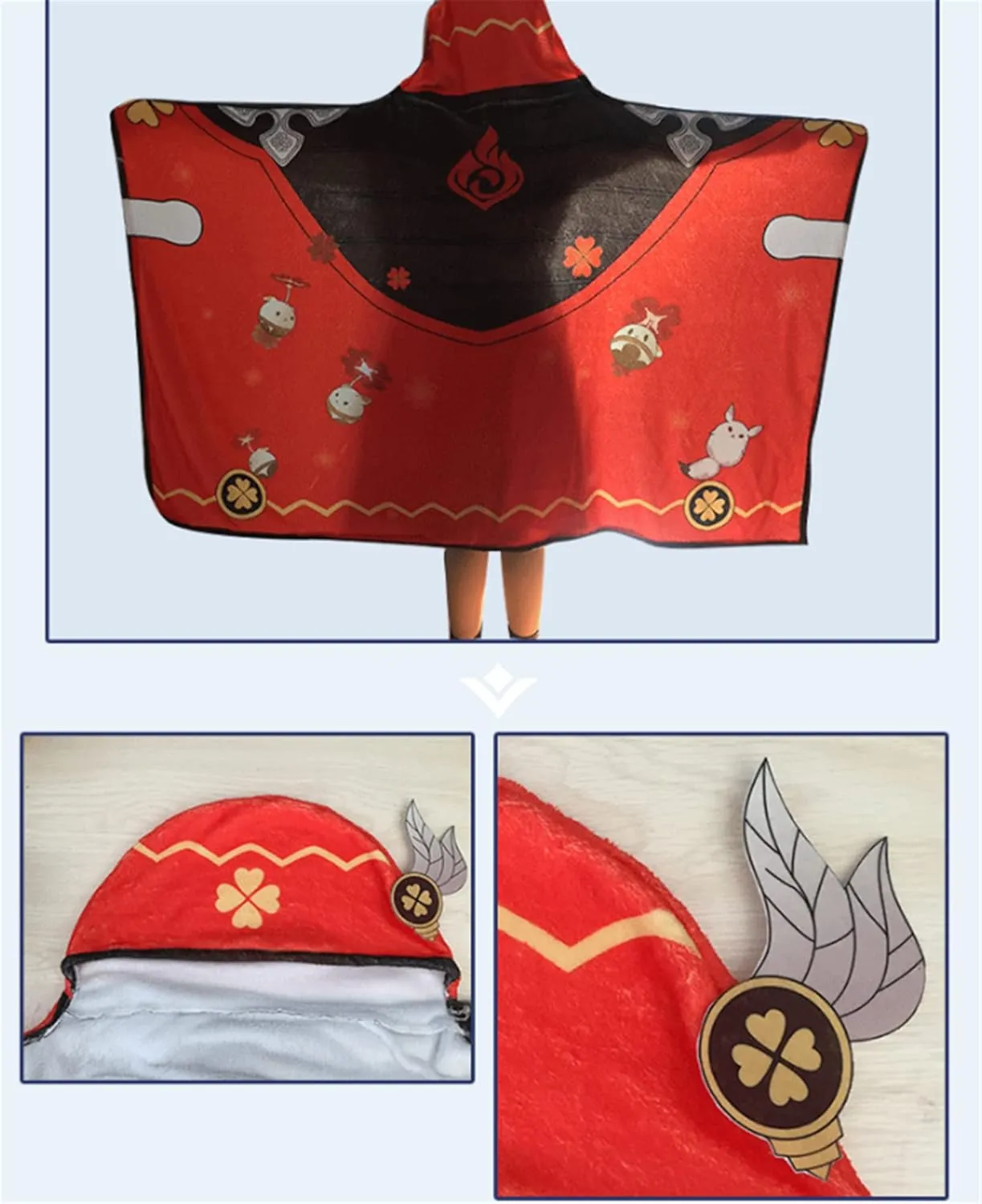 AwwwCos Genshin Impact Fleece Cape Hooded Cloak Warm Blanket Cosplay Costume Shawl Outwear Poncho for Halloween Party