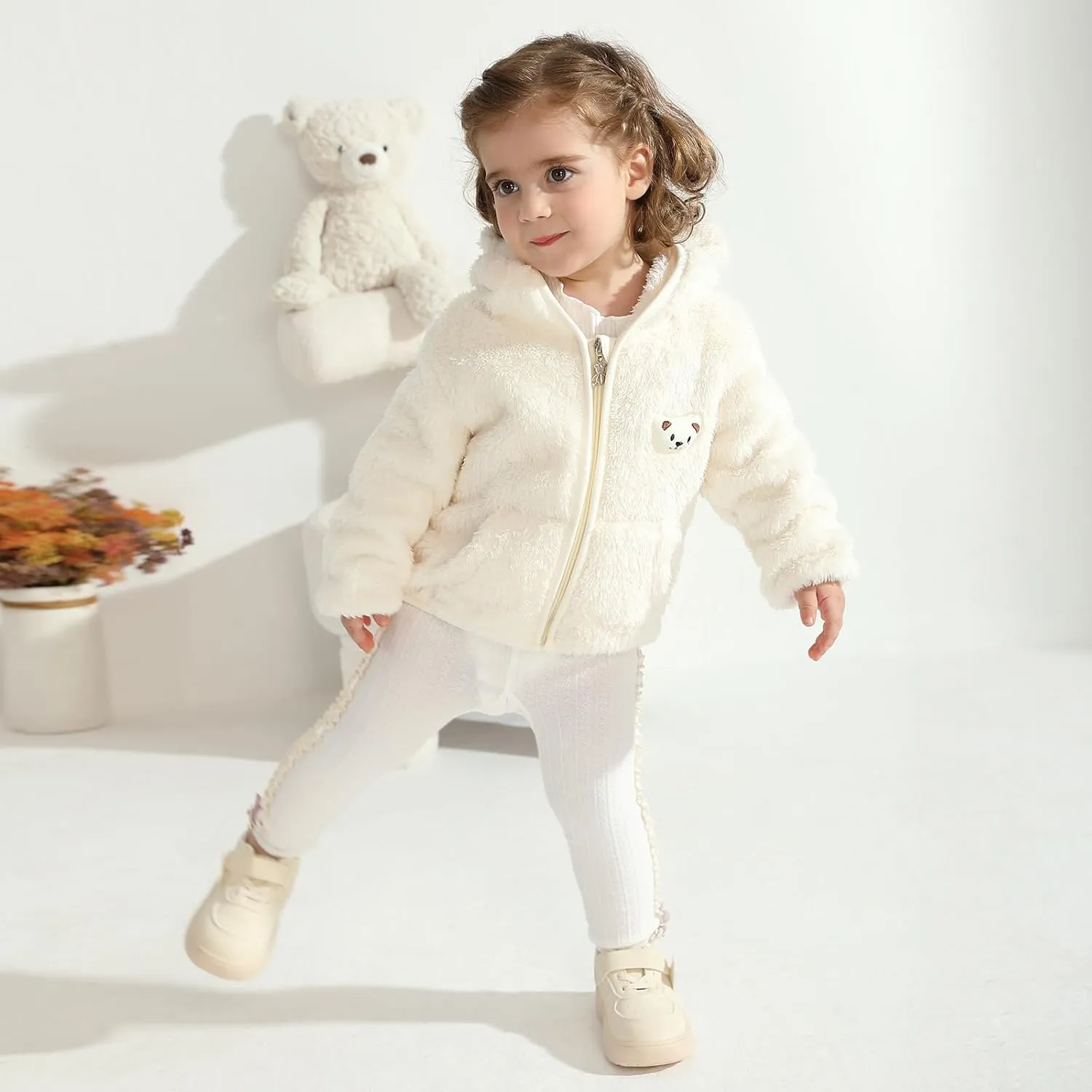Baby Boys Girls Fleece Jackets Zip Up Hoodies Cute Bear Coats Fall Winter Fuzzy Jacket Newborn Boys Girls Outwear