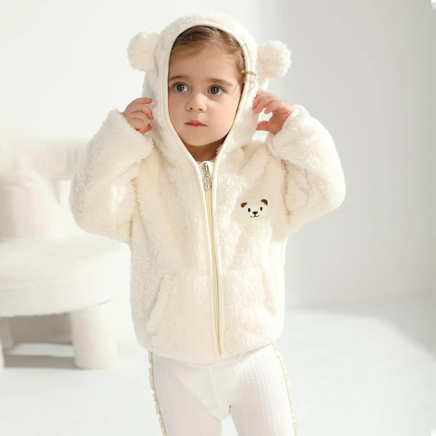 Baby Boys Girls Fleece Jackets Zip Up Hoodies Cute Bear Coats Fall Winter Fuzzy Jacket Newborn Boys Girls Outwear