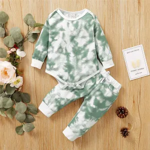 Baby Unisex Crew Neck Long Sleeve Tie Dye Romper & Pants Baby Romper Wholesale