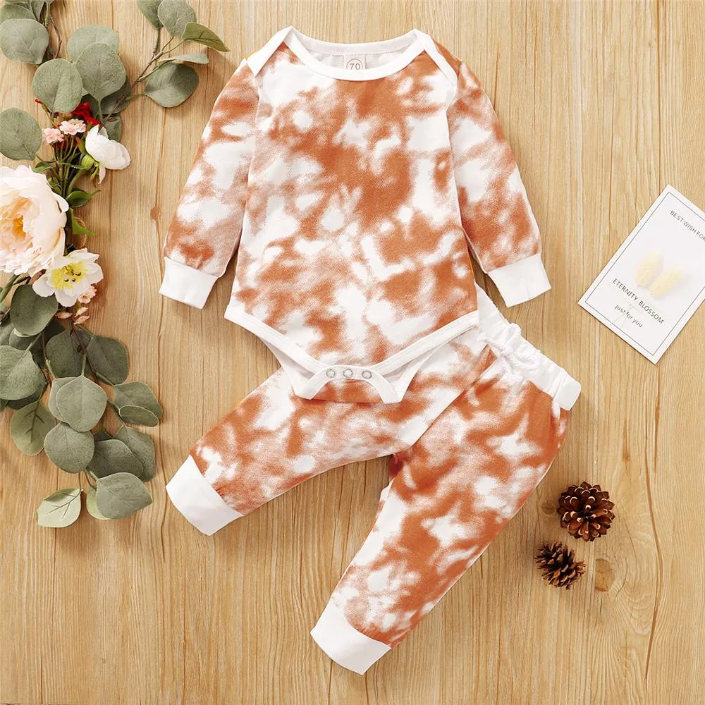 Baby Unisex Crew Neck Long Sleeve Tie Dye Romper & Pants Baby Romper Wholesale