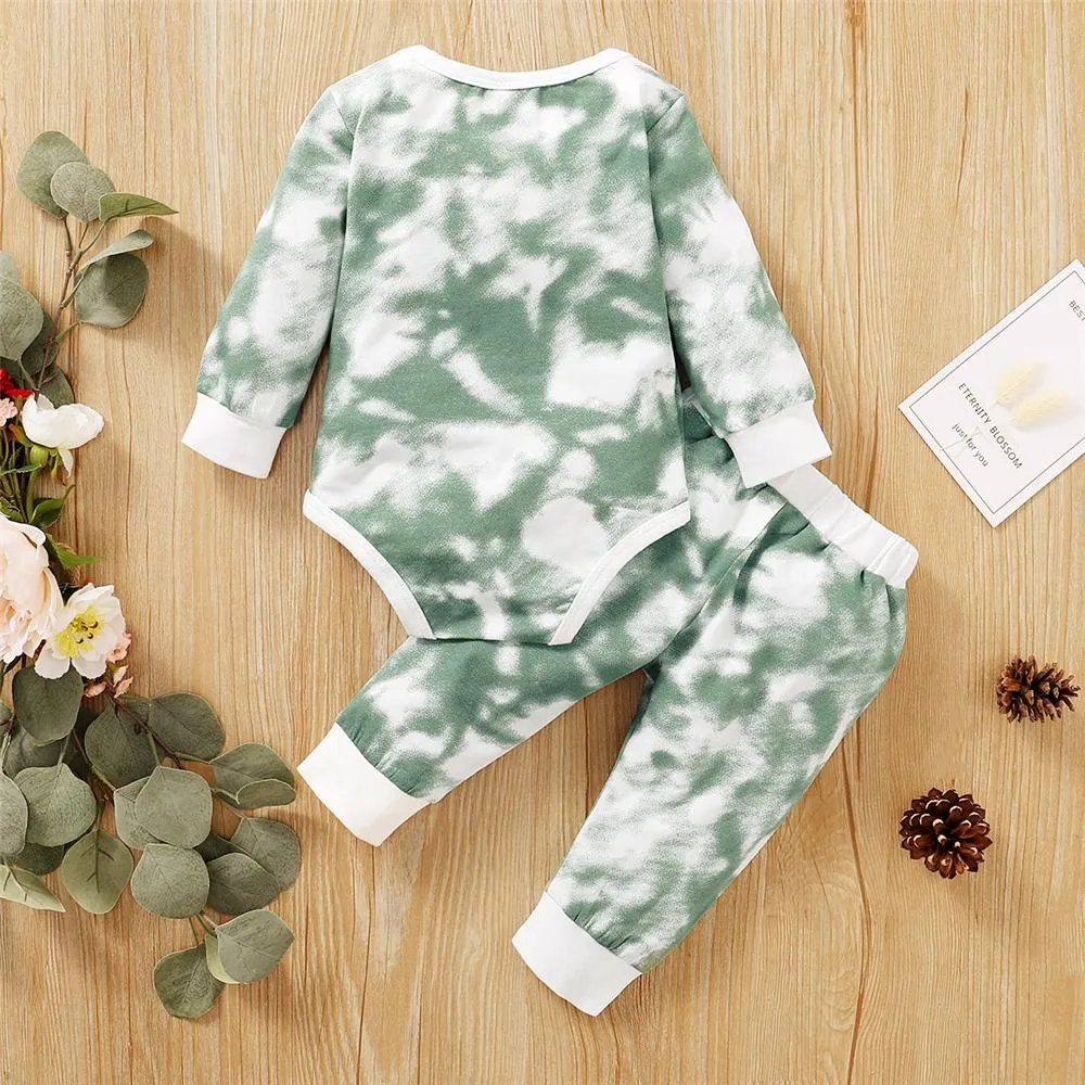 Baby Unisex Crew Neck Long Sleeve Tie Dye Romper & Pants Baby Romper Wholesale