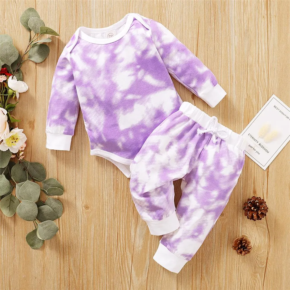 Baby Unisex Crew Neck Long Sleeve Tie Dye Romper & Pants Baby Romper Wholesale