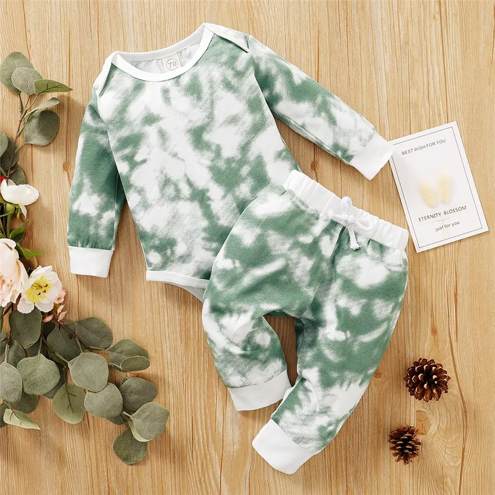 Baby Unisex Crew Neck Long Sleeve Tie Dye Romper & Pants Baby Romper Wholesale