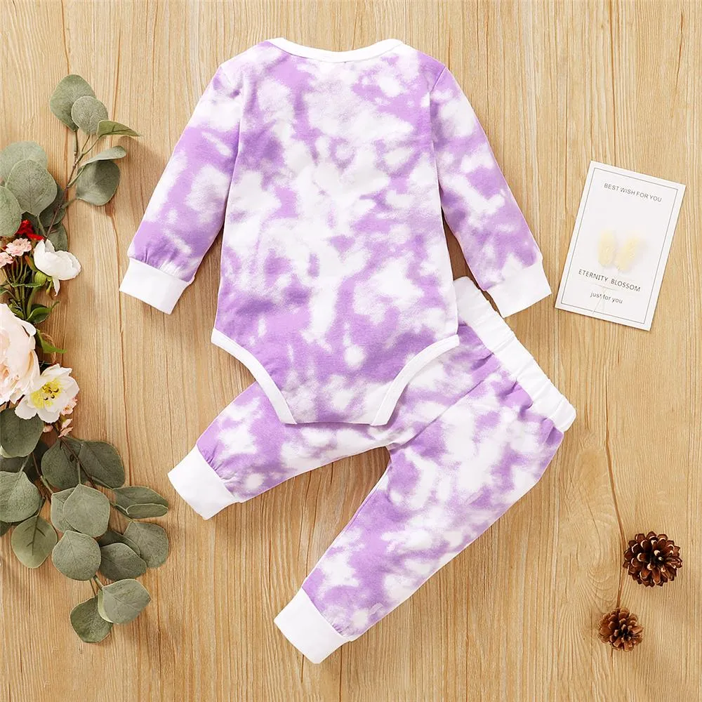 Baby Unisex Crew Neck Long Sleeve Tie Dye Romper & Pants Baby Romper Wholesale