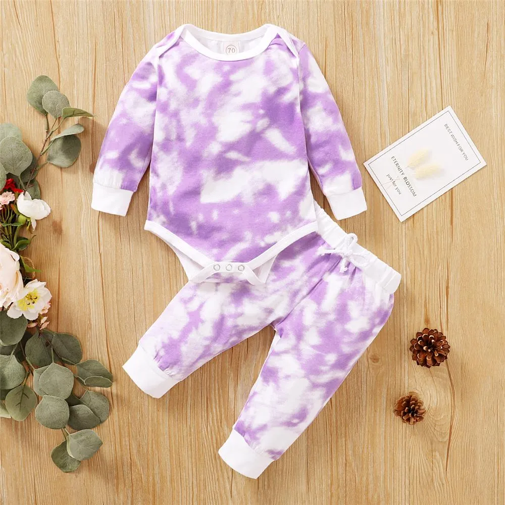 Baby Unisex Crew Neck Long Sleeve Tie Dye Romper & Pants Baby Romper Wholesale
