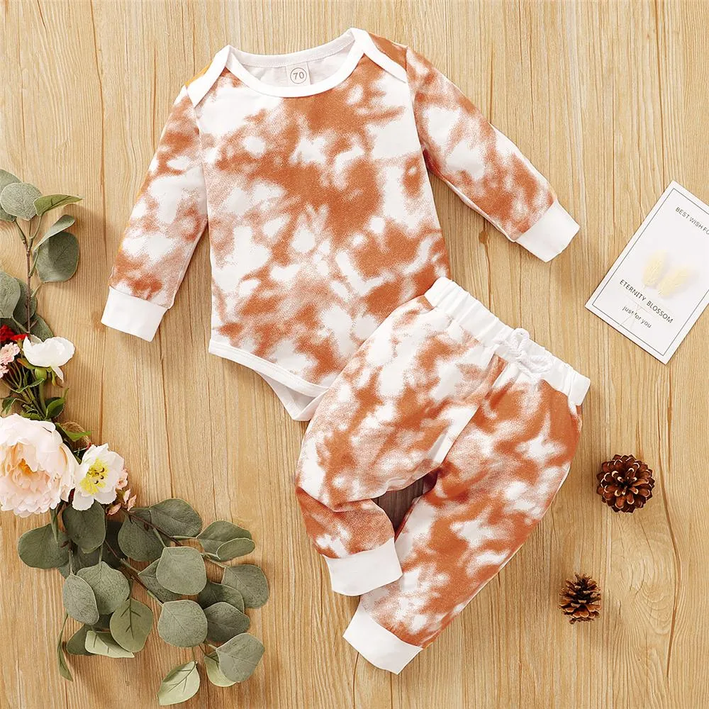 Baby Unisex Crew Neck Long Sleeve Tie Dye Romper & Pants Baby Romper Wholesale