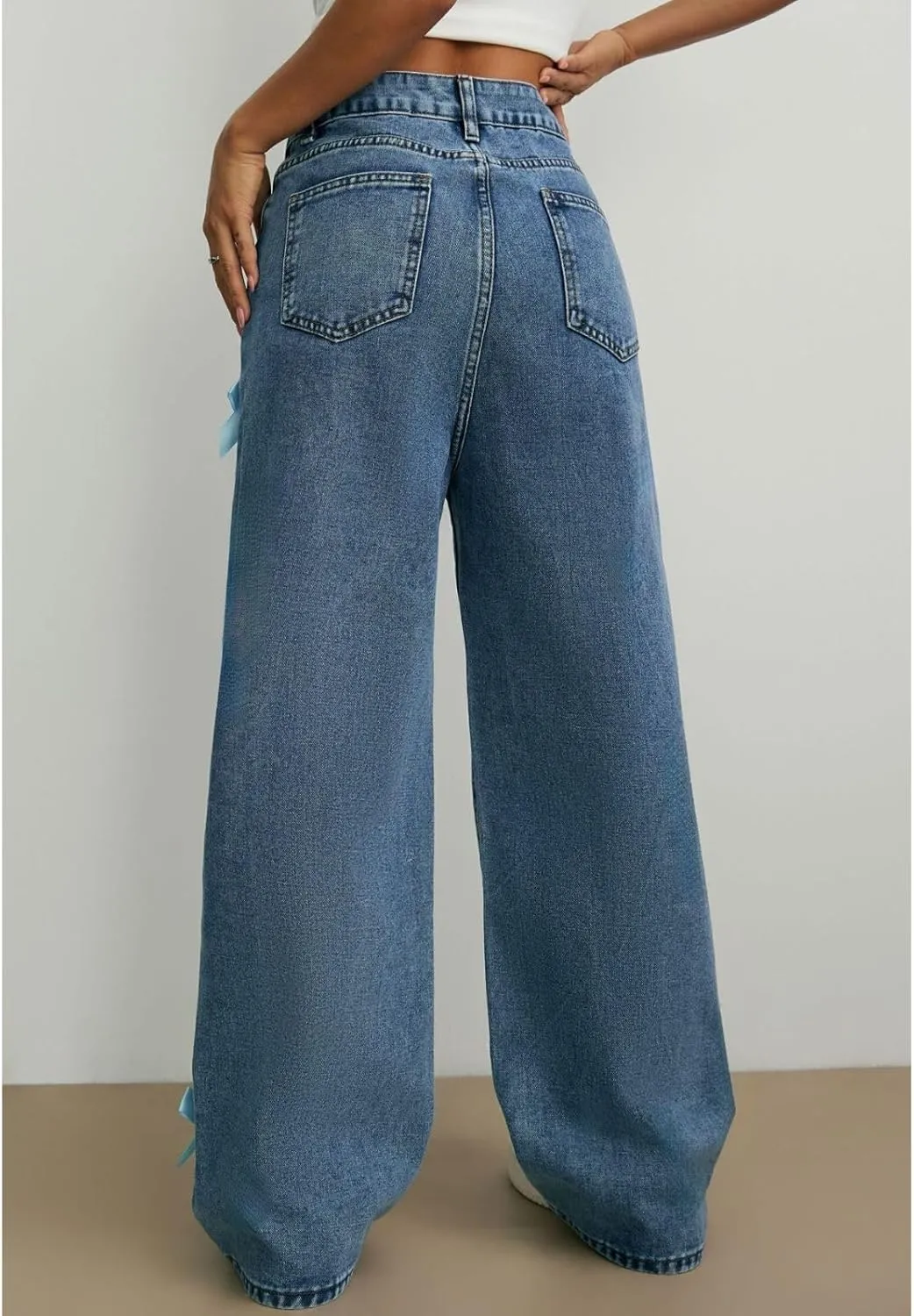 Baggy Jeans for Teen Girls Woman Bow Jeans High Waist Wide Leg Loose Pants Casual Streetwear Cute Clothes