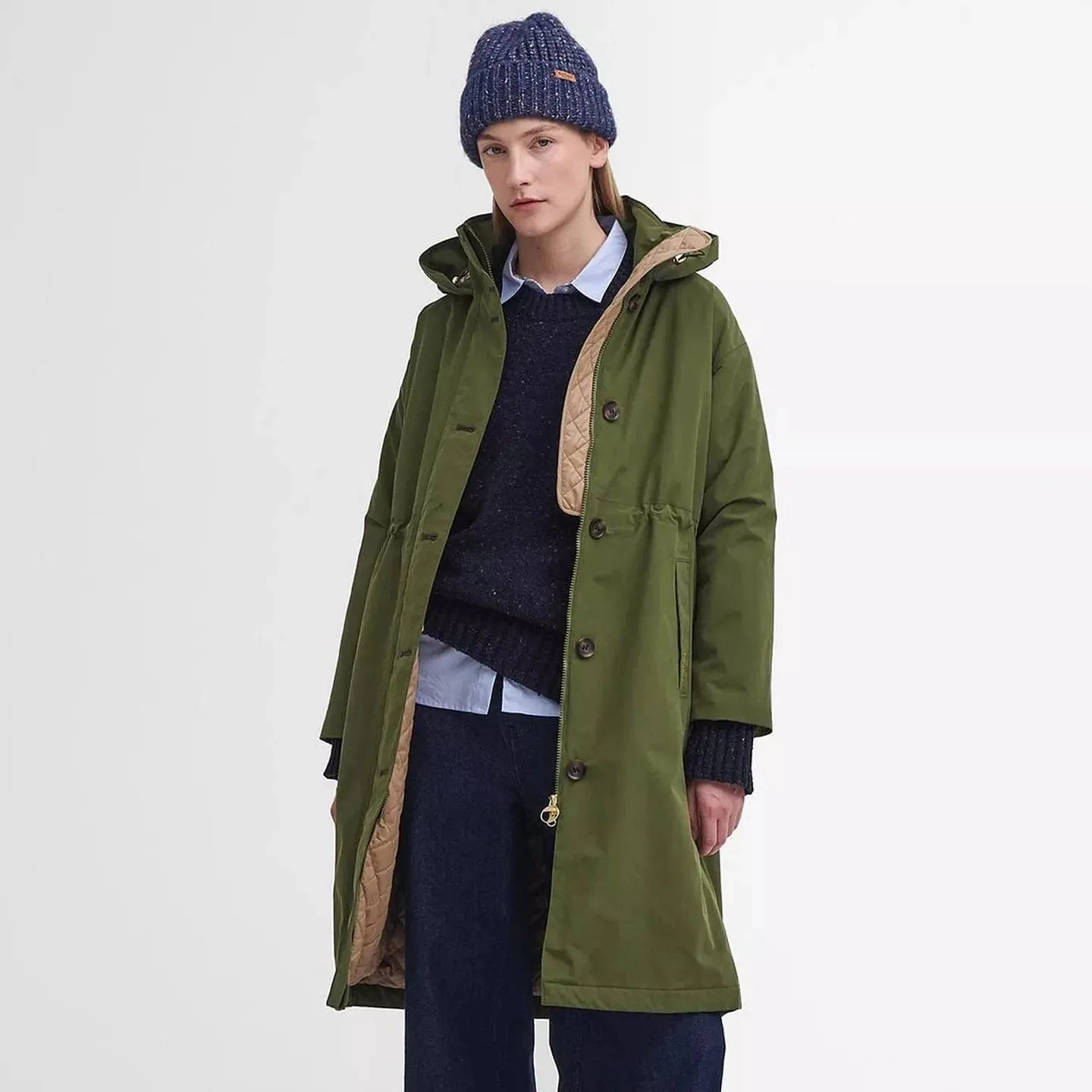 Barbour Women's Iris Waterproof Jacket In Moss/Sand/Pastel Pink