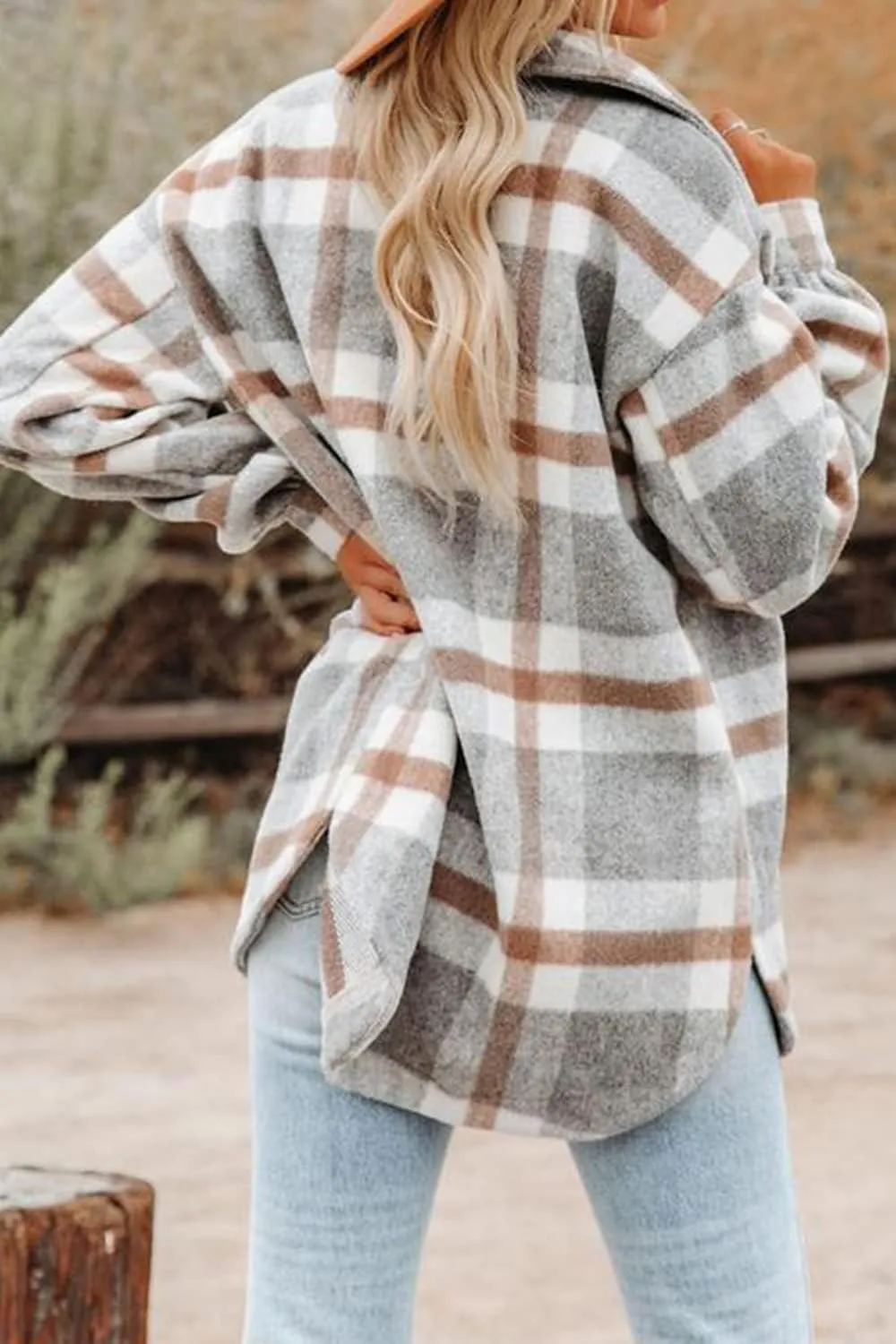 Beaully Women's Flannel Plaid Shacket Long Sleeve Button Down Shirts Jacket Coats with Side Pockets