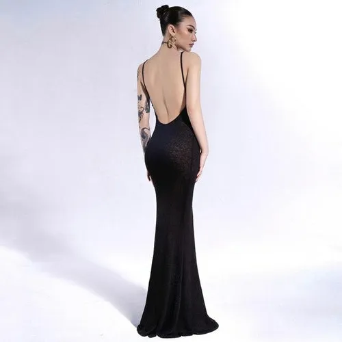 Black Elegant Temperament Long Dress For Women Sexy Spaghetti Straps