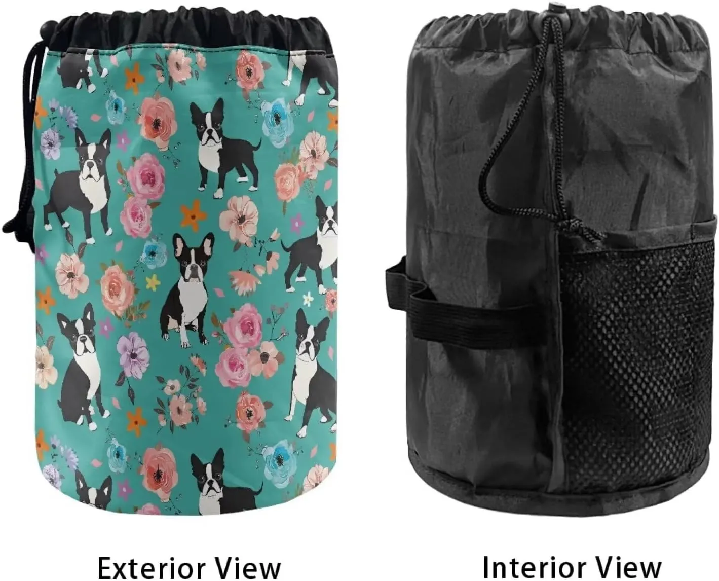 Boston Terrier Flower Print Women's Drawstring Makeup Bags Makeup Organizer Bag Barrel Cases Storage Multifunctional Toiletry Bag Travel Accessories