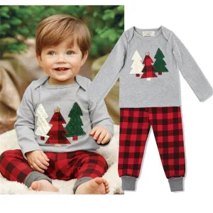 Boys Christmas Tree Long Sleeve Top & Plaid Pants Wholesale Boys Clothing Suppliers