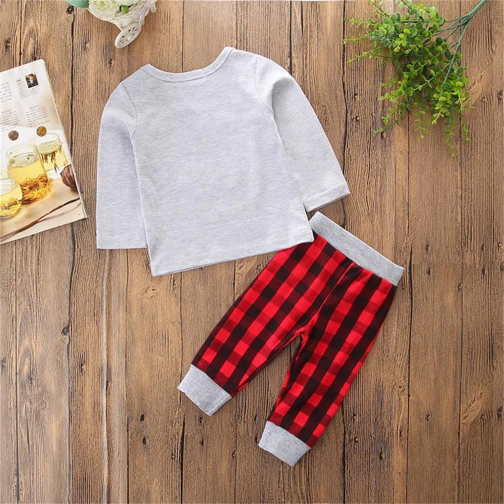Boys Christmas Tree Long Sleeve Top & Plaid Pants Wholesale Boys Clothing Suppliers