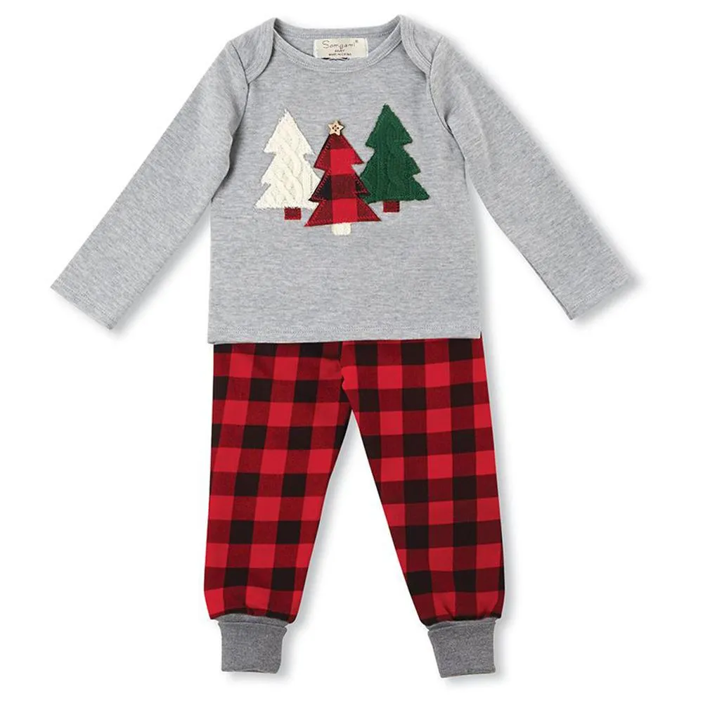 Boys Christmas Tree Long Sleeve Top & Plaid Pants Wholesale Boys Clothing Suppliers
