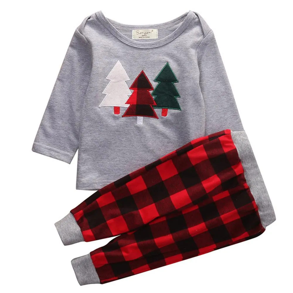 Boys Christmas Tree Long Sleeve Top & Plaid Pants Wholesale Boys Clothing Suppliers