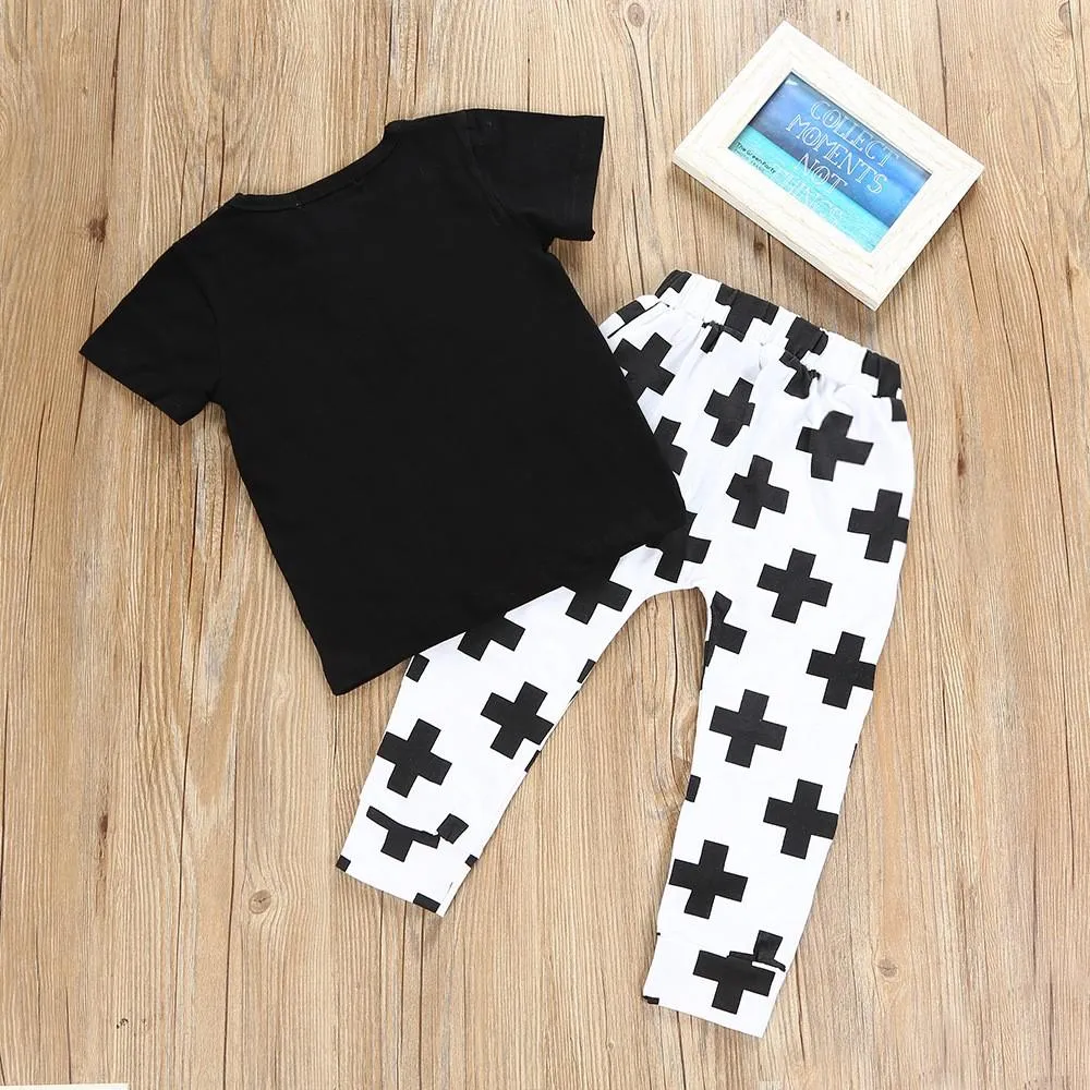Boys Cross Letter Pattern Top & Pants Boys Casual Suits