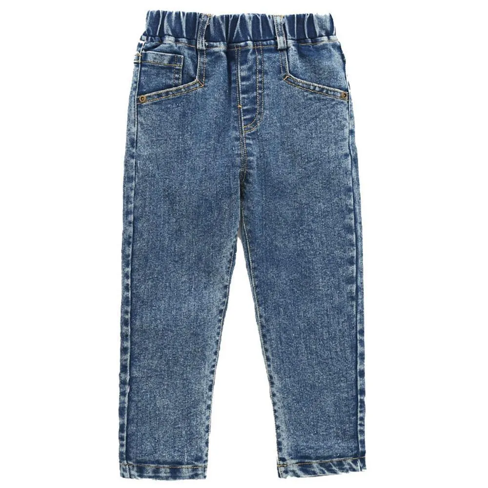 Boys Solid Color Pocket Elastic Waist Warm Jeans Wholesale Kids Jeans
