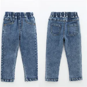 Boys Solid Color Pocket Elastic Waist Warm Jeans Wholesale Kids Jeans