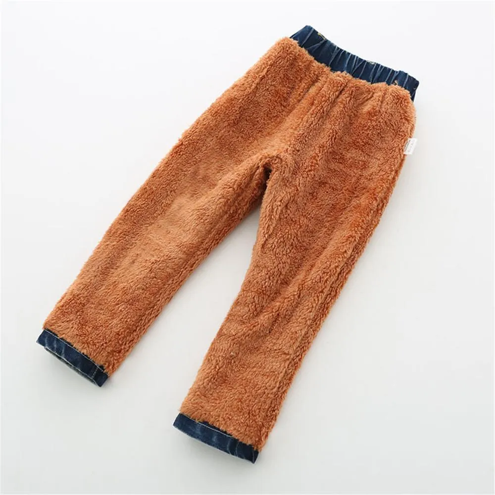 Boys Solid Color Pocket Elastic Waist Warm Jeans Wholesale Kids Jeans