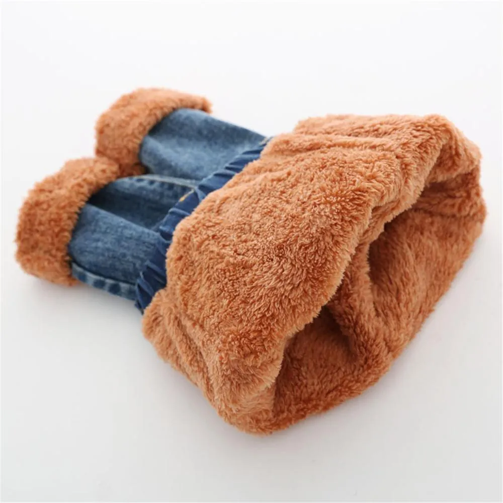 Boys Solid Color Pocket Elastic Waist Warm Jeans Wholesale Kids Jeans