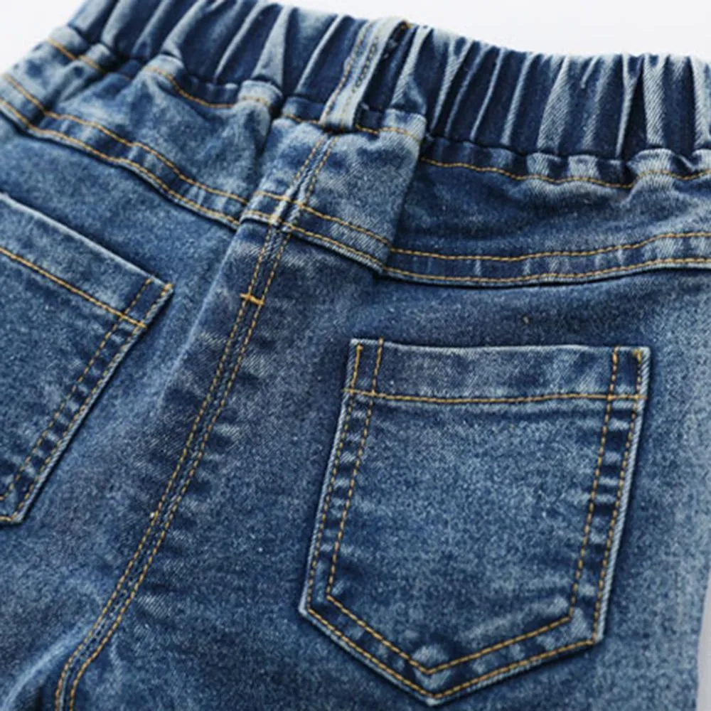 Boys Solid Color Pocket Elastic Waist Warm Jeans Wholesale Kids Jeans