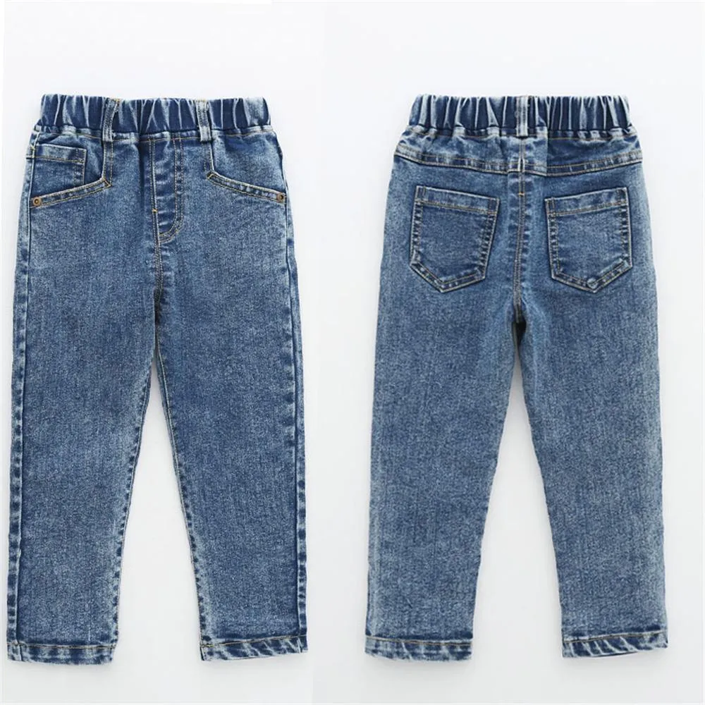 Boys Solid Color Pocket Elastic Waist Warm Jeans Wholesale Kids Jeans