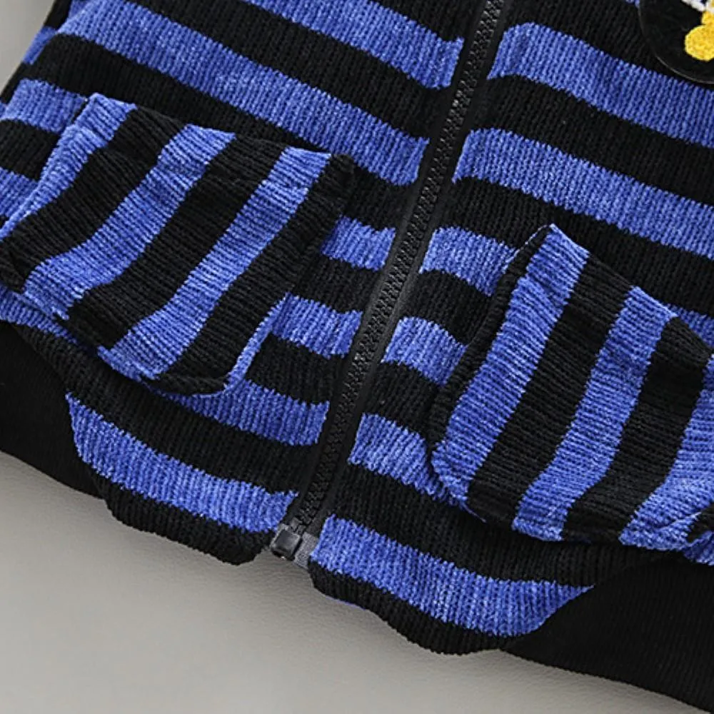 Boys Stripe Pattern Hooded Long Sleeves Top & Pants Boys Casual Suits