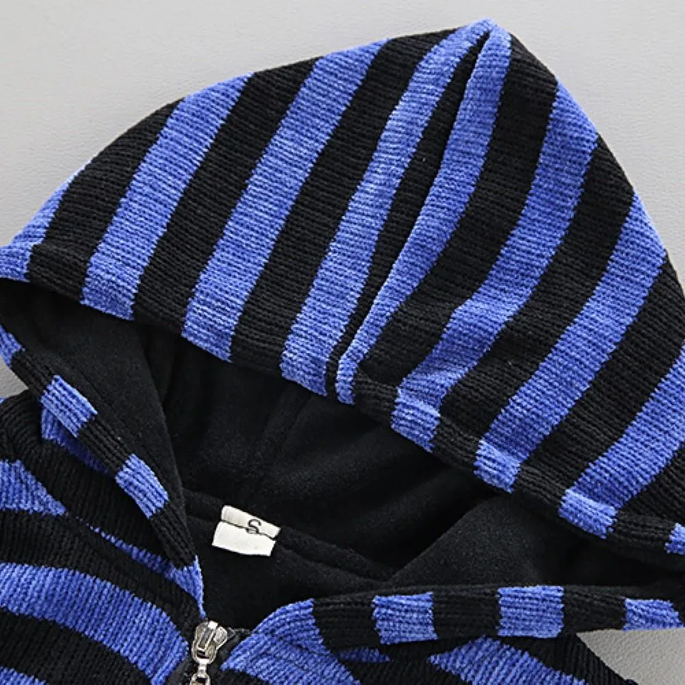 Boys Stripe Pattern Hooded Long Sleeves Top & Pants Boys Casual Suits
