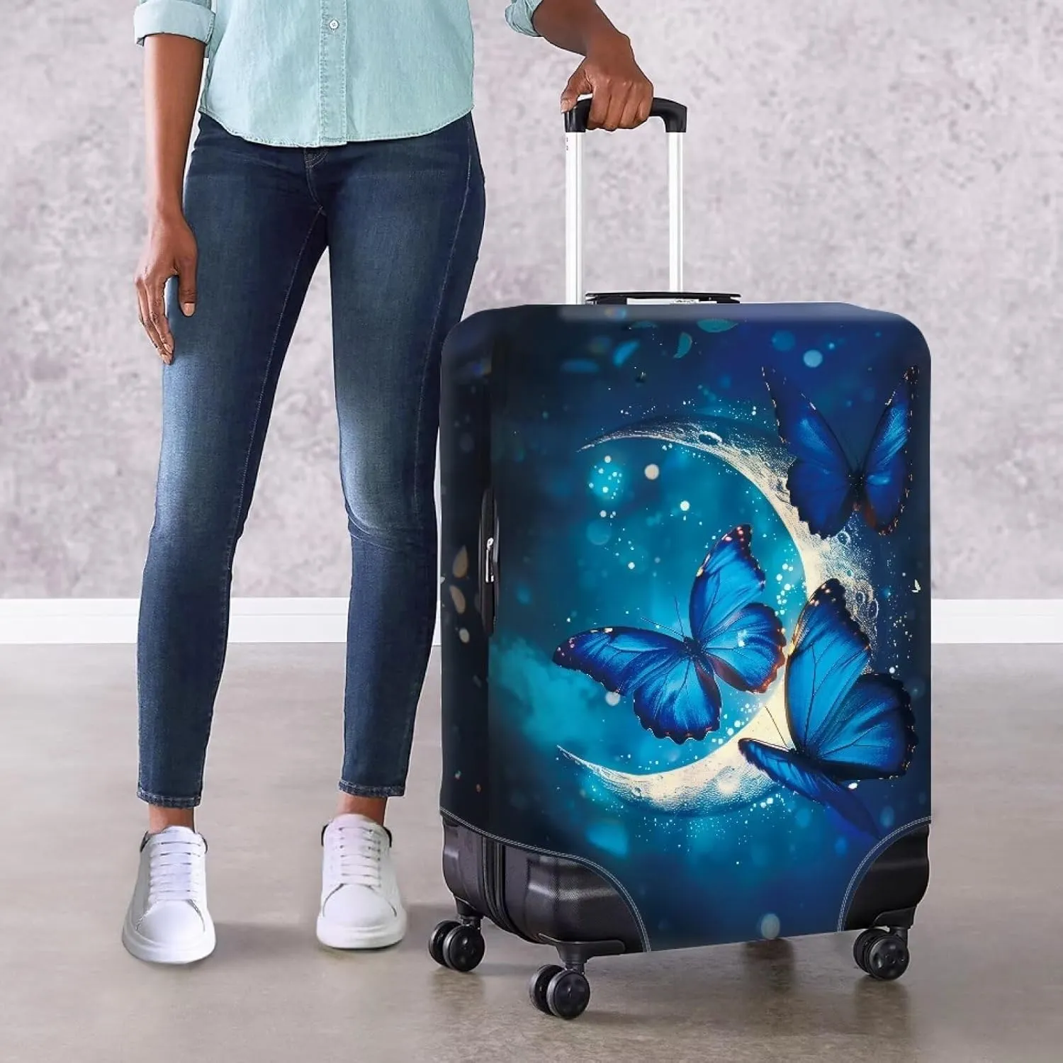Butterfly Moon Luggage Cover Anti-Scratch Suitcase Cover Luggage Protective Accessories for Kids & Adults, S (Fit 18-21 Inch Suitcase)