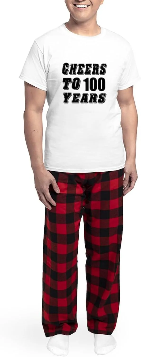 CafePress Cheers To 100 Men's Light Pajamas Men's Novelty Light Pajama Set, Comfortable PJ Sleepwear