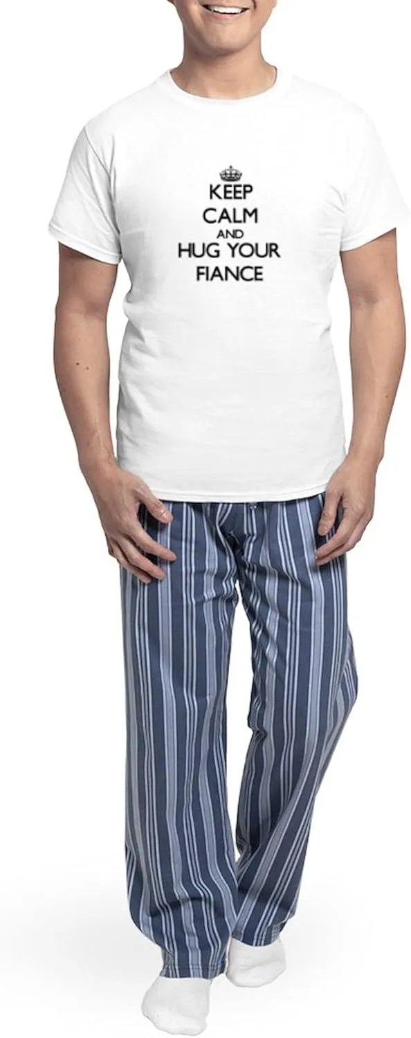 CafePress Keep Calm and Hug your Fiance Pajamas Men's Novelty Light Pajama Set, Comfortable PJ Sleepwear