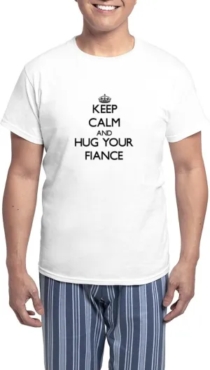 CafePress Keep Calm and Hug your Fiance Pajamas Men's Novelty Light Pajama Set, Comfortable PJ Sleepwear