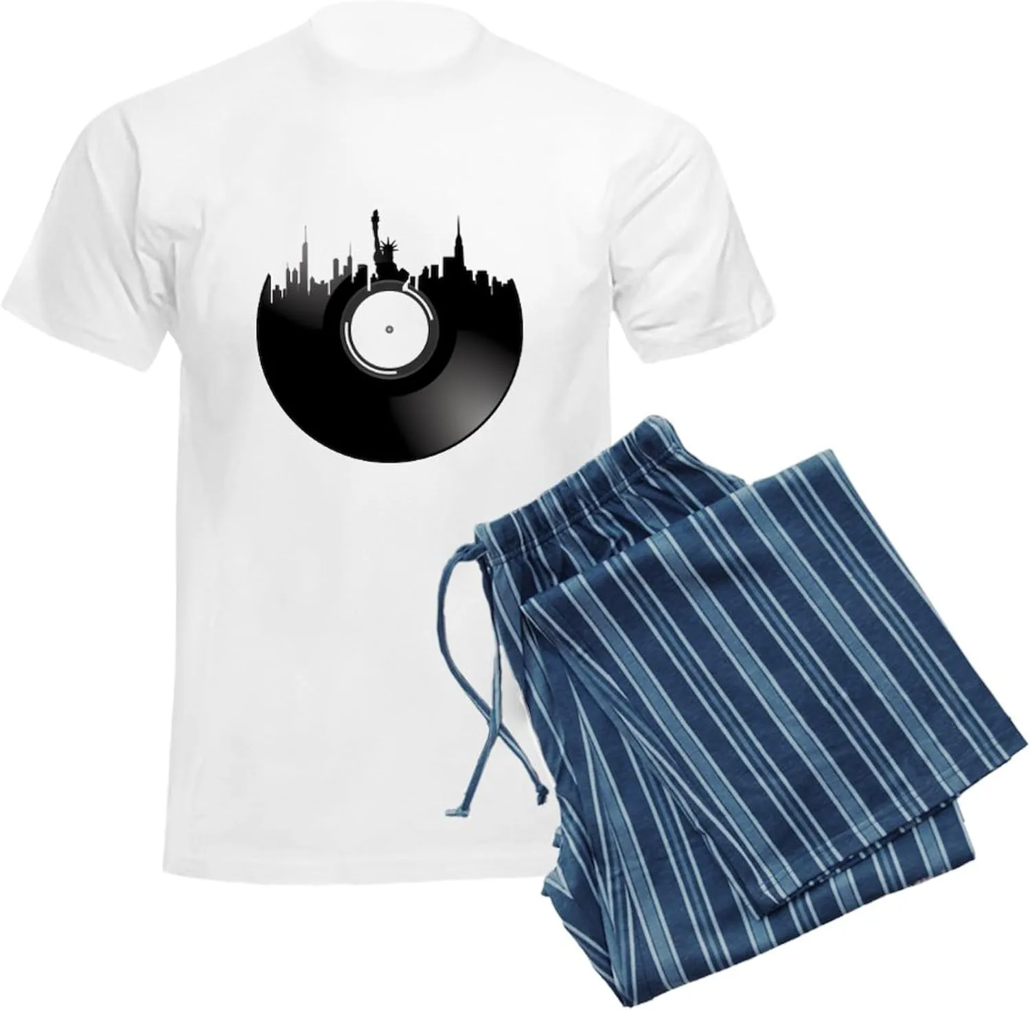 CafePress New York City Vinyl Record Pajamas Men's Novelty Light Pajama Set, Comfortable PJ Sleepwear